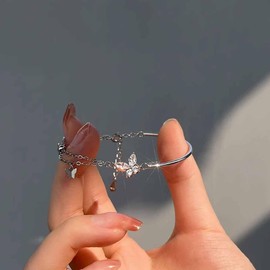 Butterfly Bracelets for Women White Gold Half Bangle Half Bracelet with Butterfly Charm Adjustable Link Bracelet Dainty Jewelry Gift