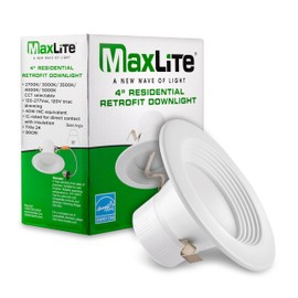 Maxlite RR410UCSW 4 Inch 10W LED Residential Retrofit Downlight, Dimmable, CCT Selectable, White Finish - 2700K, 3000K, 3500K, 4000K, 5000K, 650 Lumens, 120V
