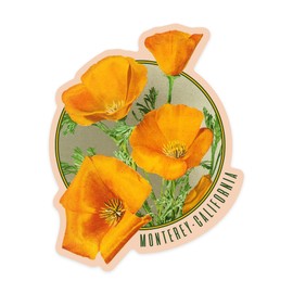 Die Cut Sticker Monterey, California, Poppies, Vinyl Sticker 3 to 6 inches, (Waterproof Decal for Cars, Water Bottles, Laptops, Coolers), Large