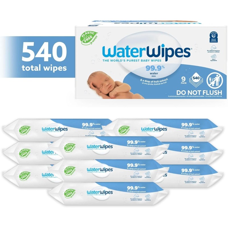 WaterWipes Plastic-Free Original Baby Wipes, 99.9% Water Based Wipes, Unscented