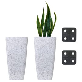 Stephan Roberts Rectangle 22 Inch Tall Planters, Durable Lightweight Indoor Outdoor Planting Pots with Soil Saver Shelf/Drainage Holes, Gardening Pots for Trees, Flowers and Plants, Set of 2, White