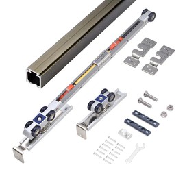 HOWHY Slow Close Pocket Door Slide Hardware and Track Set, Heavy Duty Hanger,Barn Door Hardware, Maximum Load 143 lbs, 47'' Track, Single Door, Bilateral 4-Wheel Dual Damping