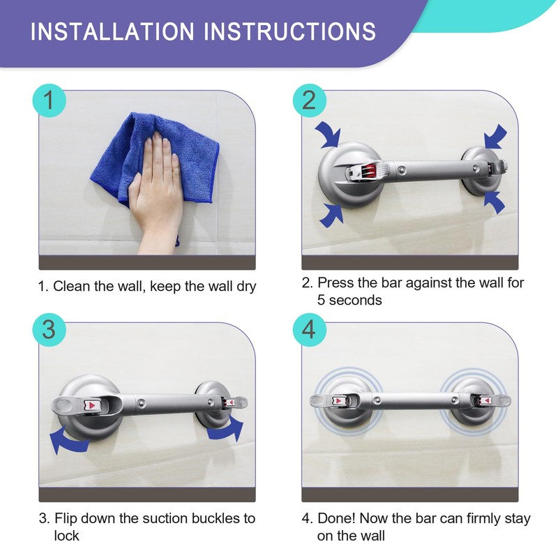 Suction Grab Bar for Shower Bathtub, Heavy Duty Shower Handle
