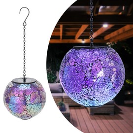 Solar Hanging Lantern Solar Outdoor Lanterns Mosaic Gazing Ball Outdoor Hanging Lights Outdoor Lights Waterproof Garden, Patio, Pathway & Yard Décor Purple