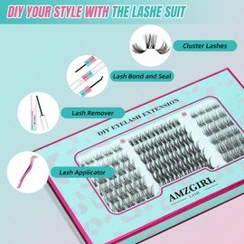 DIY Eyelash Extension Kit, Eyelash Clusters, Individual Eyelash Extension Kits with Cluster Eyelashes, Wispy, Lash Bond & Seal, Lash Remover, Applicator at Home (SMH, C-Mix8-16 mm KitV6)