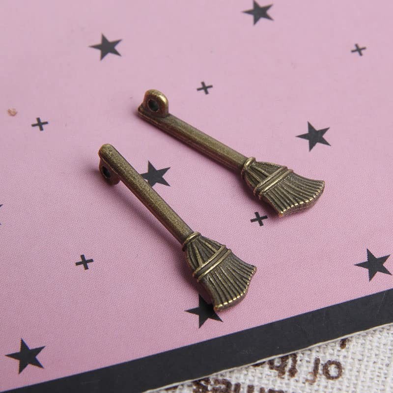 Acxico 40Pcs Broom Charms Broom Pendants Antiqued Silver Tone 3D