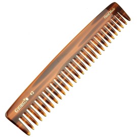 Giorgio G43 Large 7.25 Inch Hair Detangling Comb, Wide Teeth for Thick Curly Wavy Hair. Long Hair Detangler Comb For Wet and Dry. Handmade of Quality Cellulose, Saw-Cut, Hand Polished, Tortoise Shell
