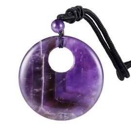 Nupuyai Amethyst Round Pendant Necklace for Women Men, Circle Donut Lucky Coin Amulet Stone Adjustable Braided Cord 18"-28"