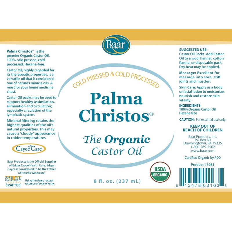 Baar Palma Christos, Organic Castor Oil, 8 oz