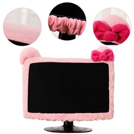 2 Pcs Kawaii Elastic Monitor Dust Cover - Cat Ear Furry Pink, Dustproof for PC, TV, Laptop (17 - 24 Inch)