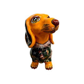 Talavera Wiener Dog Dachshund Salchicha Cute Folk Art Indoor Outdoor Hand Painted Multicolor Handmade Mexican Pottery Length 12.5"