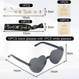 LACGO 33pcs Hen Party Bride Team Accessories, Hen Do Accessories Hen Party Decoration with Bride Team Wristband Heart Shaped Sunglasses Bride Tattoos for Wedding Bridal Shower Bachelorette (Black)