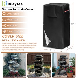Garden Fountain Cover,Outdoor Heavy Duty Waterproof Dustproof Winter Fountain Cover for Cascading Bowls and Stacked Stones with Zipper and Drawstring.(Black,24"L x 19"W x 40"H)
