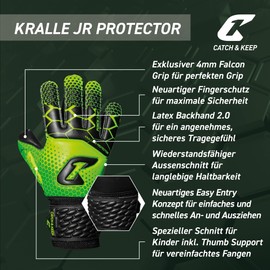 CATCH & KEEP Goalkeeper Gloves Children's Claw Protector Green Size 6 I Professional Children's Goalkeeper Gloves with Finger Protection, Thumb Support & Thicker Wrist Support