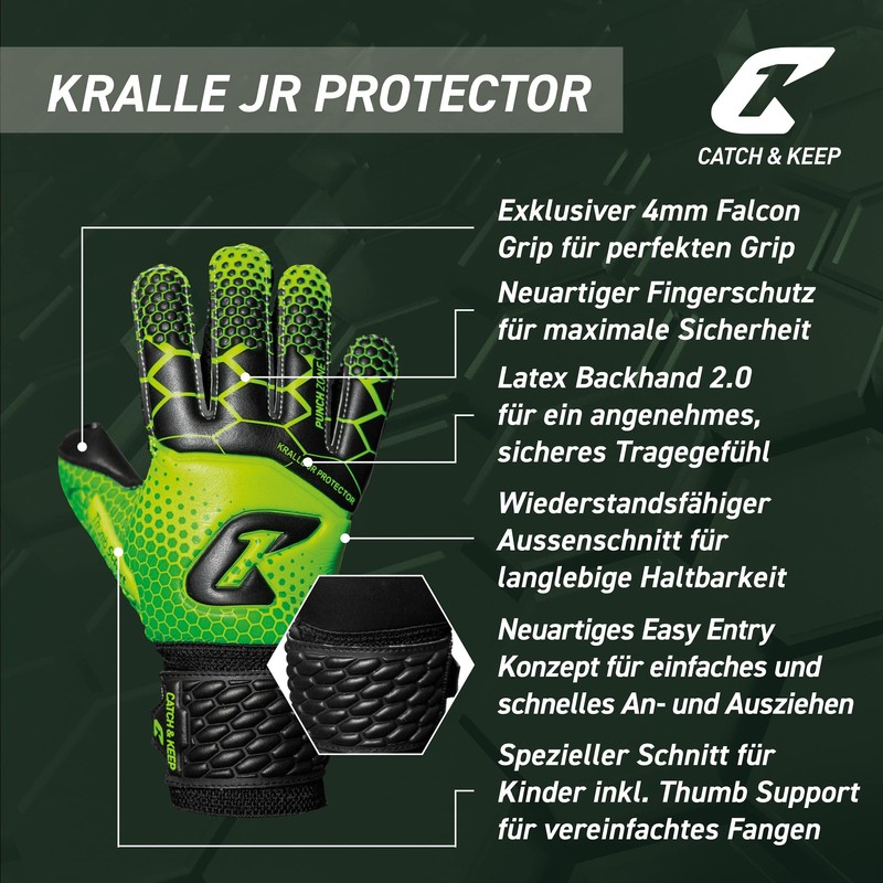 CATCH & KEEP Goalkeeper Gloves Children's Claw Protector Green Size