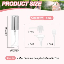 uxcell 5ml Glass Mini Perfume Bottles, 25Pcs Fine Mist Bottles Refillable Empty Mini Spray Bottles with Aluminized Nozzle for Perfume, Travel Liquid, Essential Oil (Clear/Silver)