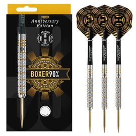 Harrows Boxer Anniversary Edition Steel-Tip Darts, 90% Tungsten, 3 Supergrip Carbon Shafts, 3 Prime Flights (21, Grams)