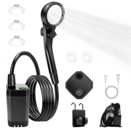 Camping Shower Set Type C Rechargeable Adjustable Angle Stepless Water Output Control Intelligent Digital Display Portable Shower Pump for Outdoor (9000mAh)