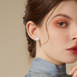 Twoowl Heart Dangle Earrings 925 Sterling Silver Heart Stud Earrings Swing Love Heart Cubic Zirconia Stud Earrings Heart Jewelry Gifts for Women Mom Girls, Sterling Silver, Cubic Zirconia