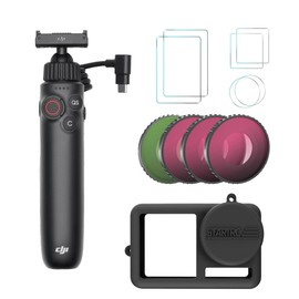 DJI Osmo Action Multifunctional Charging Handle with ND Filter Set, Silicone Camera Case, and Tempered Glass Screen Protectors Bundle - Charging Handle with high-Capacity Battery (4 Items)