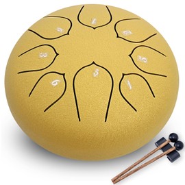 Steel Tongue Drum 6 Inch 8 Notes,Hand Drums with C-Key Travel Bag Drumsticks Holder Finger Paddles and Music Book,Handpan Percussion for Musical Education Meditation Yoga Gifts(Yellow)