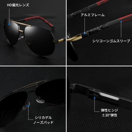 FEISEDY B1052 Men's Sunglasses, Polarized Large, Teardrop, Classic Design, Metal Frame, UV 400, UV Protection, For Driving, black-red