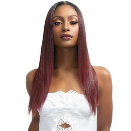 Janet Collection Melt HD 13x6 Wide Lace KAI Wig – Glueless Long Silky Straight style with Pre-Installed Elastic Band, Pre-Plucked Hairline, Human Hair Blend (DR TIRAMISU)