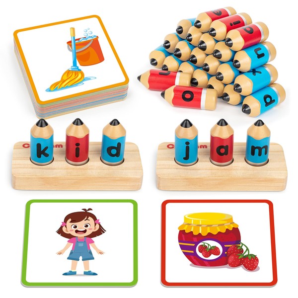 Coogam Wooden Short Vowel Spelling Games, Learn to Spell CVC