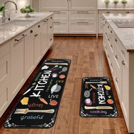 Kuyig Home Kitchen Mats for Floor Kitchen Rugs Sets of 2 Non Slip Washable Brown Coffee Kitchen Rugs Anti Fatigue 47x17 Inch and 29x17