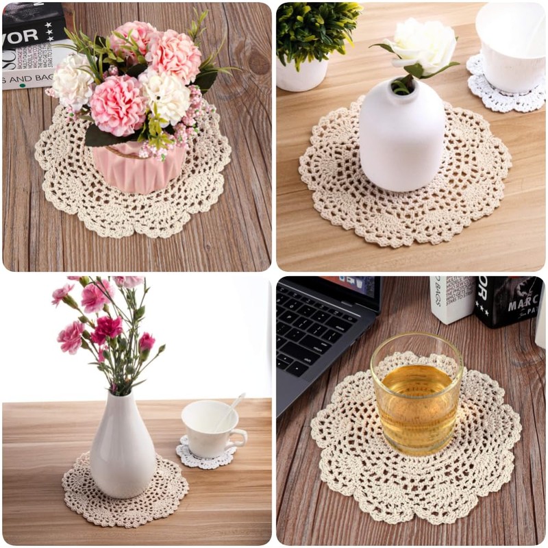 Aernajialin 4 PCS Vintage Crochet Doilies 8 Inches Round Cotton