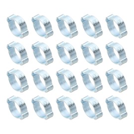 PATIKIL 20 Pack 14-17mm Double Ear Hose Clamp, Galvanized Steel O Clip Crimp Rings for Fuel Petrol Pipe Tube Fitting Connections, Silver Tone