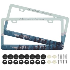 Adventure Awaits License Plate Frames, 2 Pack Adventure, Outdoors, Camper, Hiking, Mountain Car Plate Frame, Stainless Steel License Plate Holder with Free Screws Fasteners Caps (Adventure Awaits)