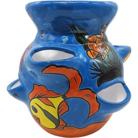 Talavera Pottery Store Strawberry Planter Medium Light Blue Fish Pattern Hand Painted Indoor Outdoor Multi Colored Glazed (Light Blue Fish)