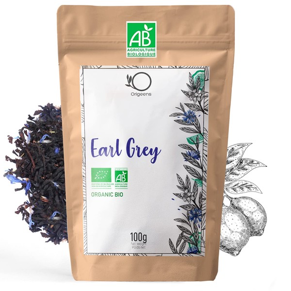 ORIGEENS THE EARL GREY ORGANIC 100g | Blue Earl Grey Tea, Loose Tea | Organic Black Tea, Natural Bergamot Flavor, Cornflower Flowers