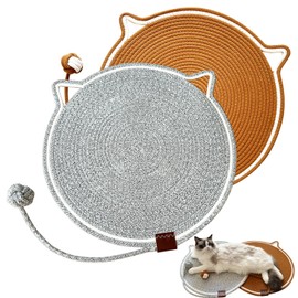 CoveCozy Cat Scratching Mat Natural Cotton Rope Cat Scratching Pad, Large Size Scratcher Mat with Toy (2 Packs 19.6'') (Grey + Brown)