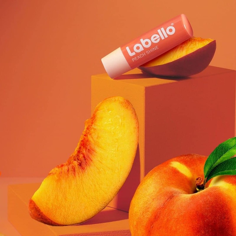 Labello Peach Shine Lip Balm 4.8 g, Colourful Lip Balm