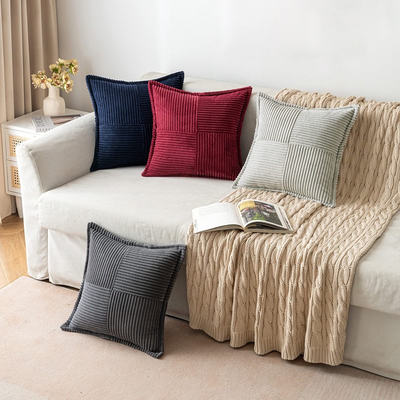 MIULEE Corduroy Cushion Covers Pack of 2 Decorative Modern Patchwork