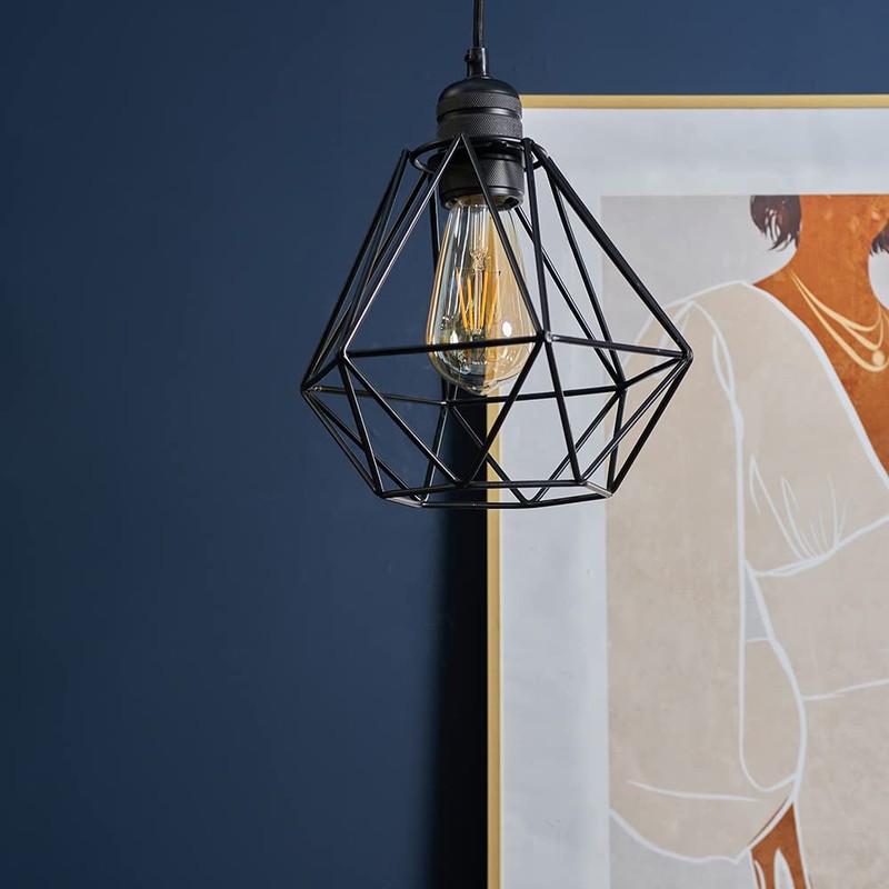 MiniSun Retro Style Black Metal Basket Cage Ceiling Pendant Light