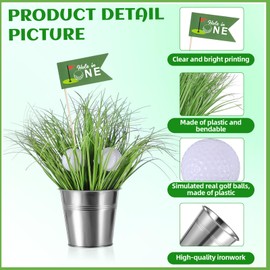 Soulchen 12 Set Golf Party Table Decorations Kit Includes 12 Iron Bucket 24 Mini Golf 180 Artificial Grass 12 Flags Centerpiece for Birthday Sport Themed Party Desk Supplies