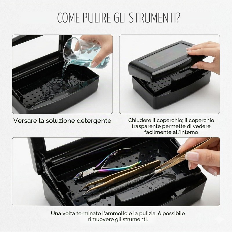 Sterilizzatore per strumenti per unghie, Vaschetta disinfettante con coperchio e