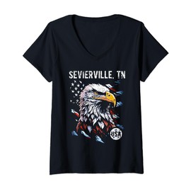 Sevierville TN Patriotischer Adler, USA-Flagge, Vintage-Stil T-Shirt mit V-Ausschnitt