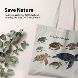 Veqzc Sea Turtle Canvas Tote Bag For Women, World Turtle Decoration Reusable Grocery Bags