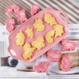 Unicorn Cookie Mold, Cute Unicorn, Star, Rainbow Set of 8 Cookie Cutters 3D Cartoon Pastry Supplies Press Type Kitchen Lunch Box Handmade