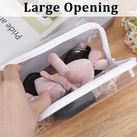 2 Pcs Clear Hard Shell Zipper Case, Portable Clear Zipper Pouches Hard Shell, Waterproof Plastic Transparent Storage Box Set with Double Zips for Cosmetic Stationery Snack Toy Storage Organizer Bins