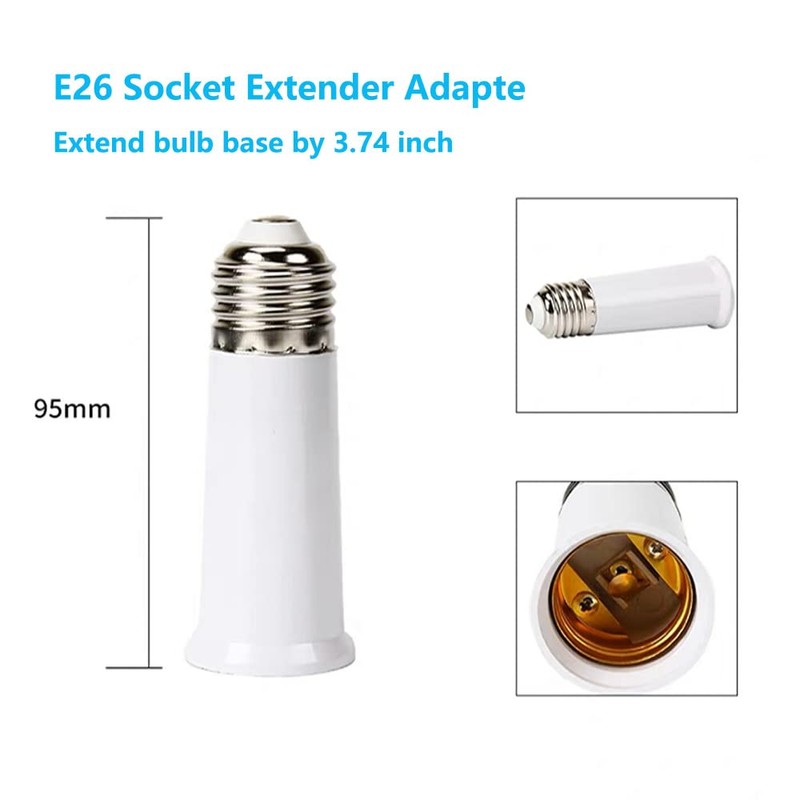YKCGG E26 3.7 inch Socket Extender, E26 Light Bulb Socket