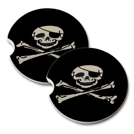 Elements of Space Pirate Flag - Car Cup Holder Natural Stone Drink Coaster Set