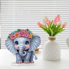 GHHKUD Elephant Diamond Painting Desktop Decoration for Adults Children, Animals Diamond Painting Table Decoration, 5D Diamond Painting Pictures Kits, DIY Diamond Painting Decoration for Desk, Box