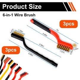 Wire Brush Set, 6 Pcs Professional Wire Brushes for Cleaning Rust, Stainless Steel/Brass/Nylon Brushes, Small Wire Brush with Arc-shaped Handle, Used for Rust Removal, Dirt Removal & Cleaning Crevices