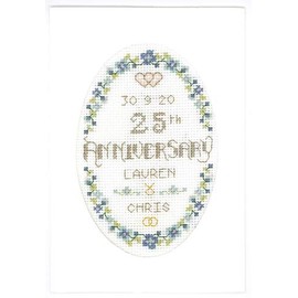 Lifetime Samplers & Decorative Textiles Floral 25th Anniversary Card - Silver Wedding - Complete Cross Stitch kit on 16 aida with Clear Colour Chart