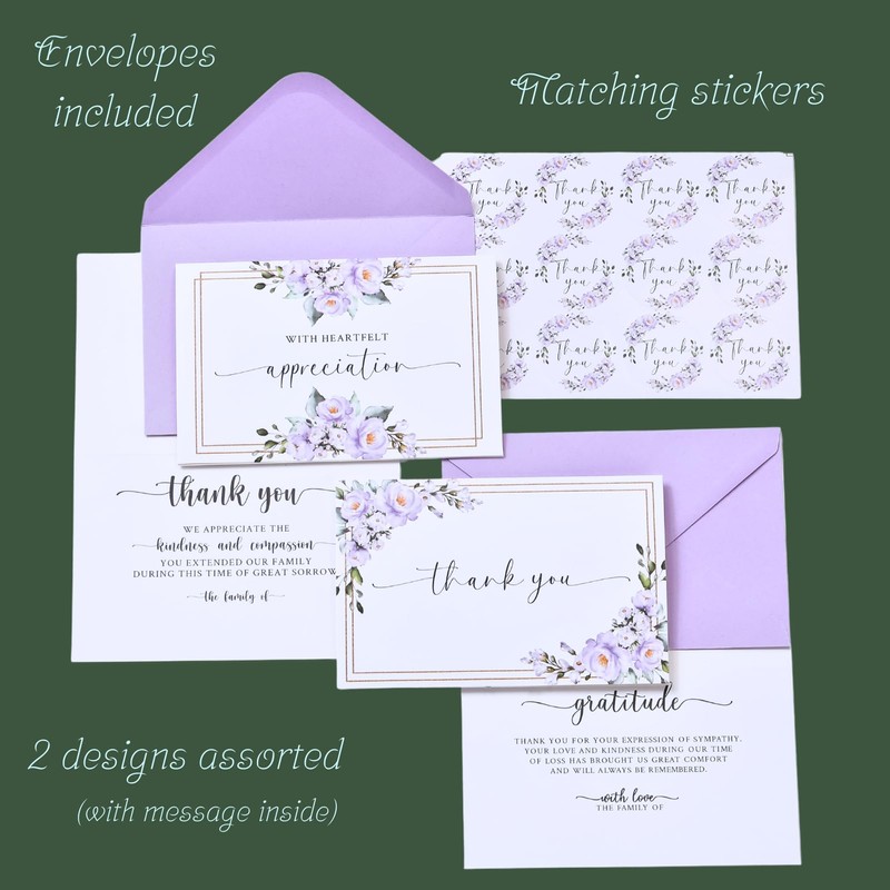 Funeral Thank You Cards with Envelopes Messages Inside and Matching